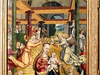 GG 33 li. Flügel  GG 33, Niedersächsisch, 1506, Flügelaltar aus dem Braunschweiger Dom, Innenflügel links: Maria auf der Mondsichel mit drei geistlichen Stiftern, Holz,  ca. 174 x 87 cm
